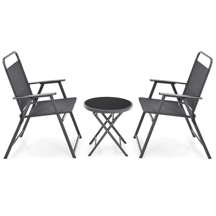 3 Pieces Outdoor Bistro Set with Folding Table and Chairs for Garden-Gray