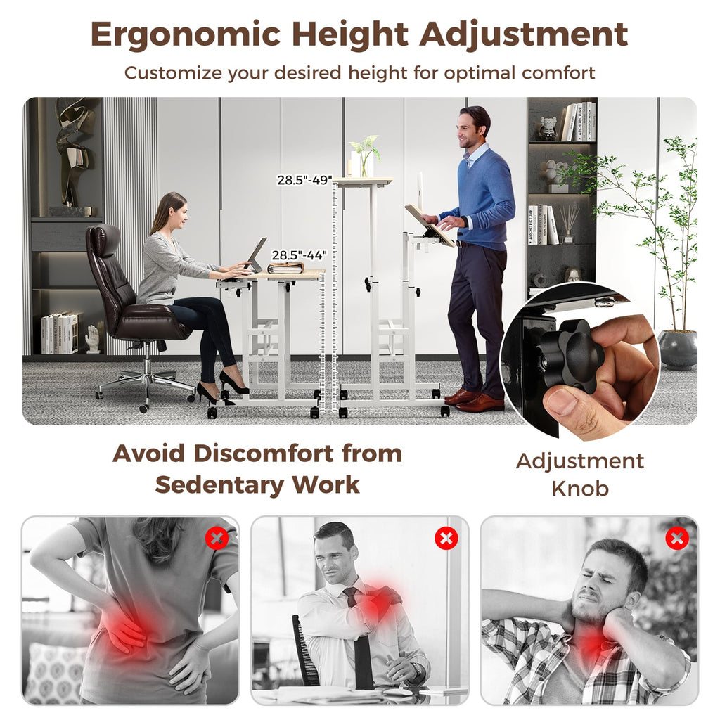 Height-adjustable Mobile Standing Desk with Split Top and Adjustable Angle-Natural