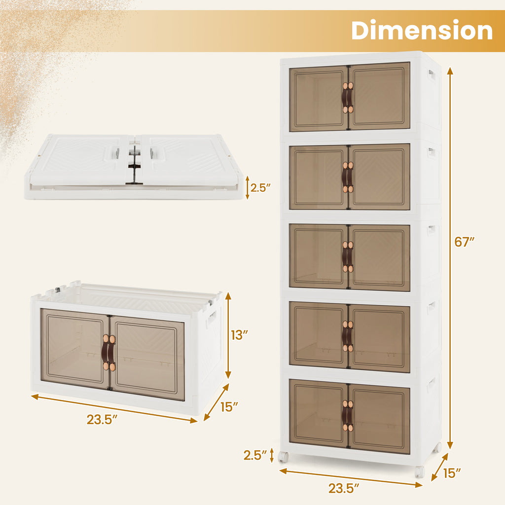 Stackable Storage Bins with Lockable Wheels-5 Pack