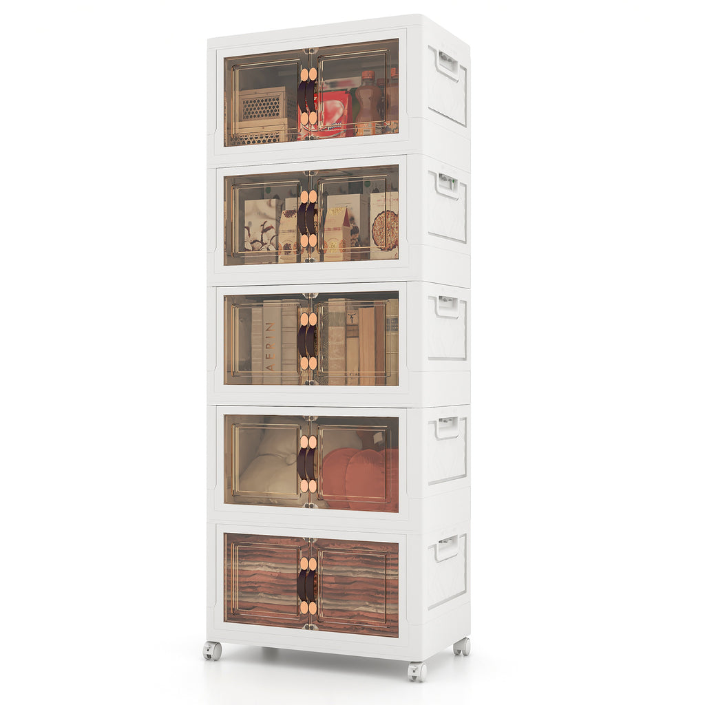 Stackable Storage Bins with Lockable Wheels-5 Pack