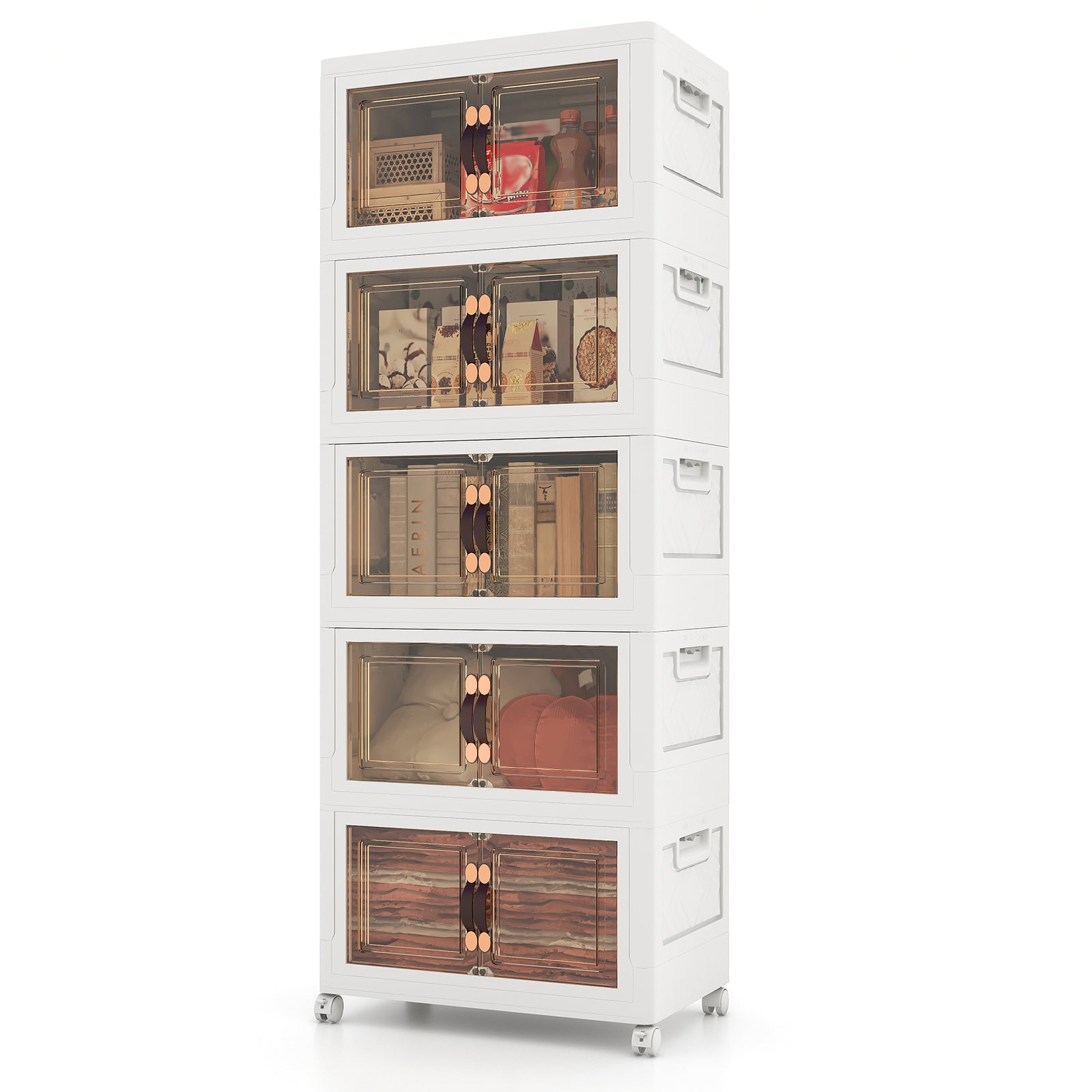 Stackable Storage Bins with Lockable Wheels-5 Pack