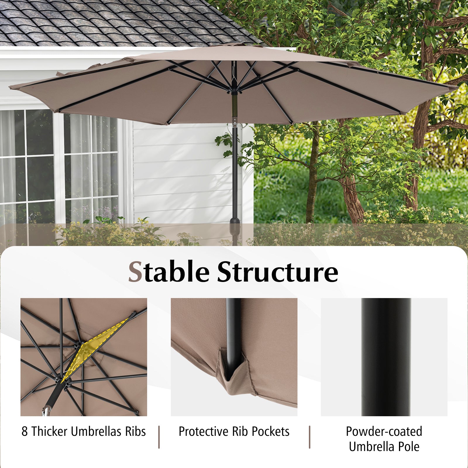 10 Feet Outdoor Patio Umbrella with Tilt Adjustment and Crank-Tan