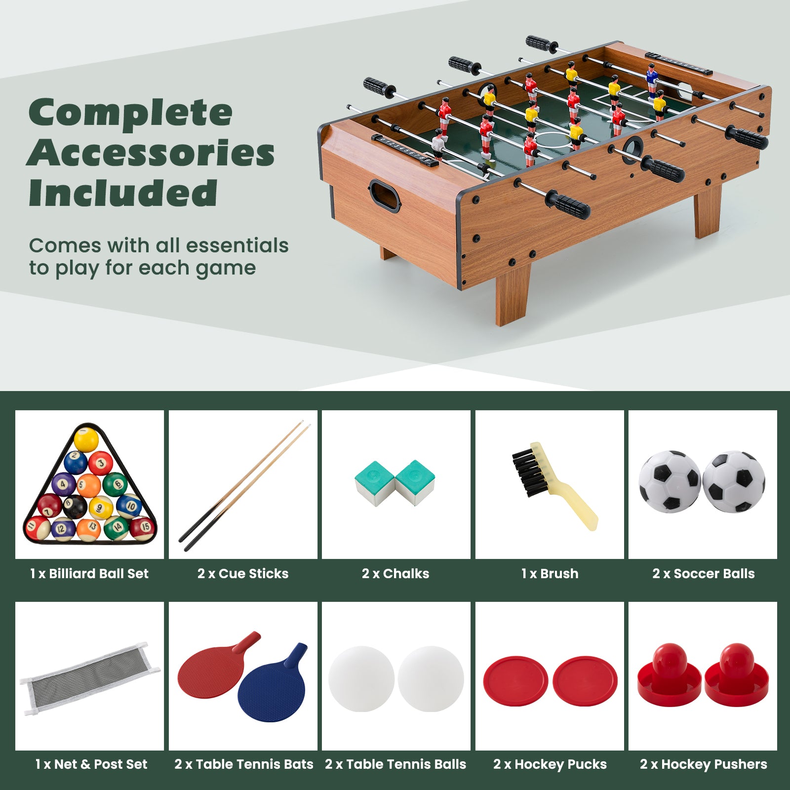 4-in-1 Combo Game Table Set Foosball Table with Billiards and Hockey