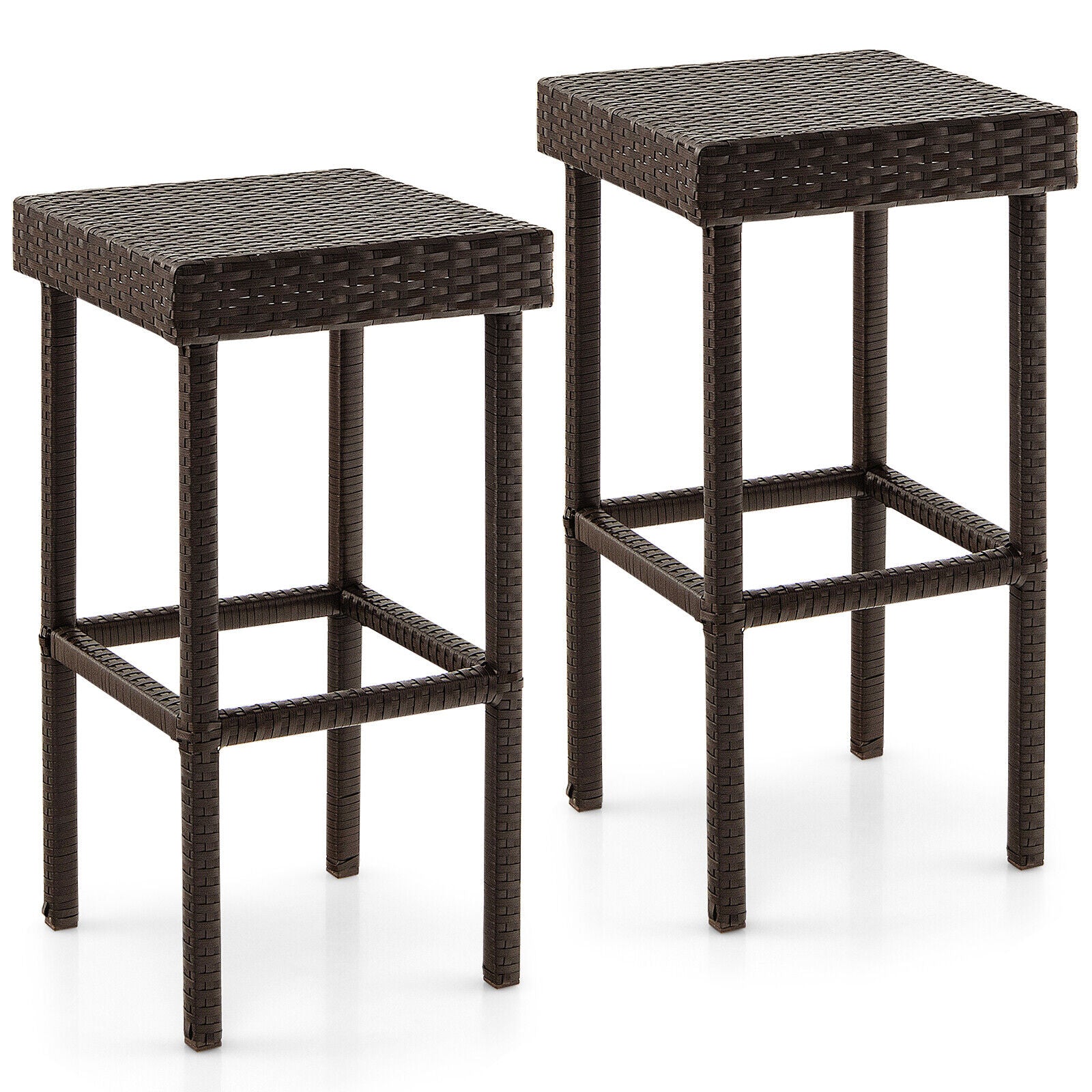 2 chaises de bar en rotin et osier pour patio - Marron