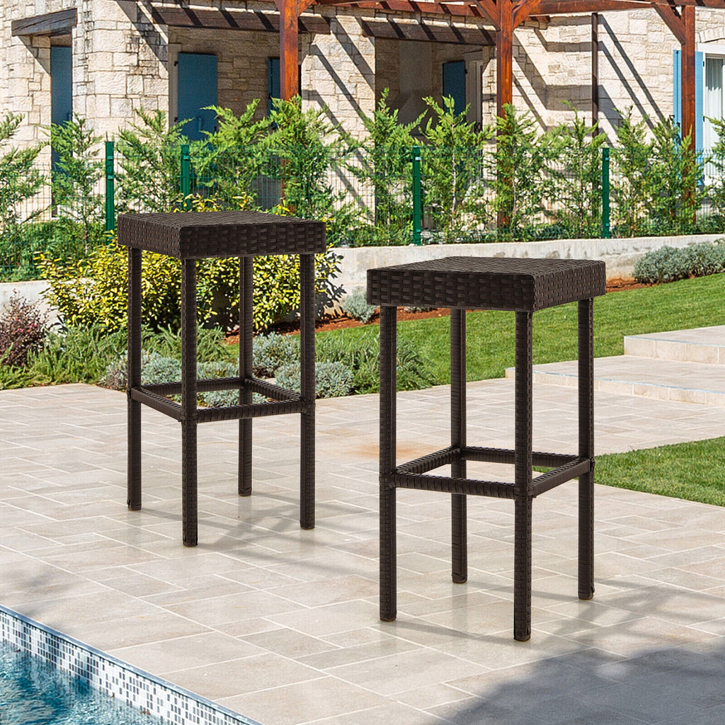 2 chaises de bar en rotin et osier pour patio - Marron
