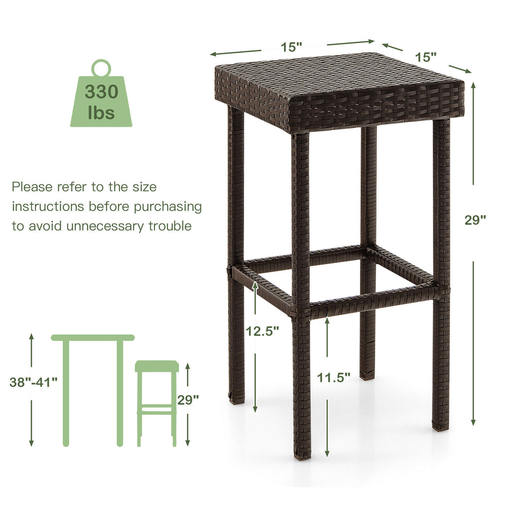 2 chaises de bar en rotin et osier pour patio - Marron