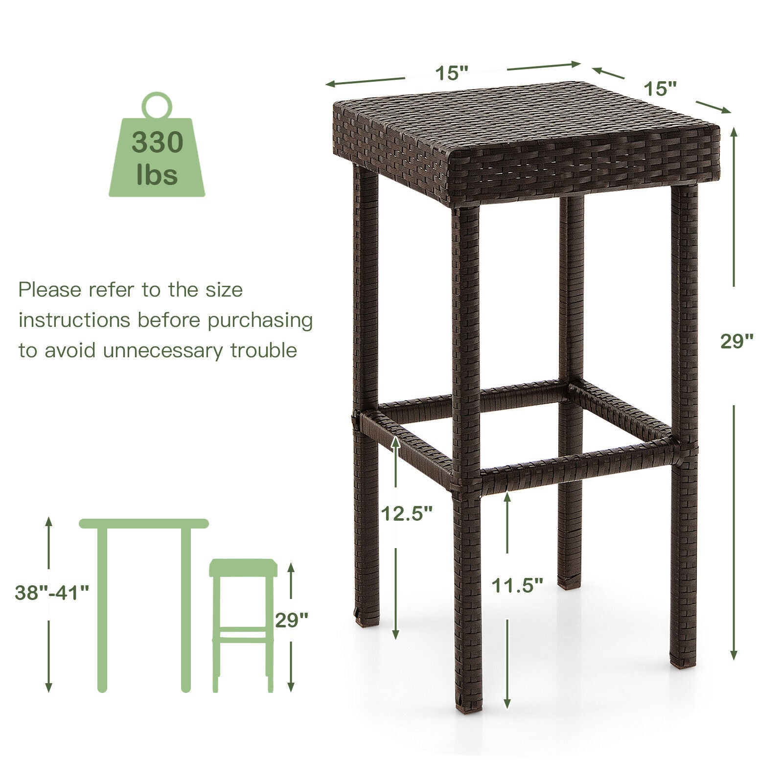 2 chaises de bar en rotin et osier pour patio - Marron