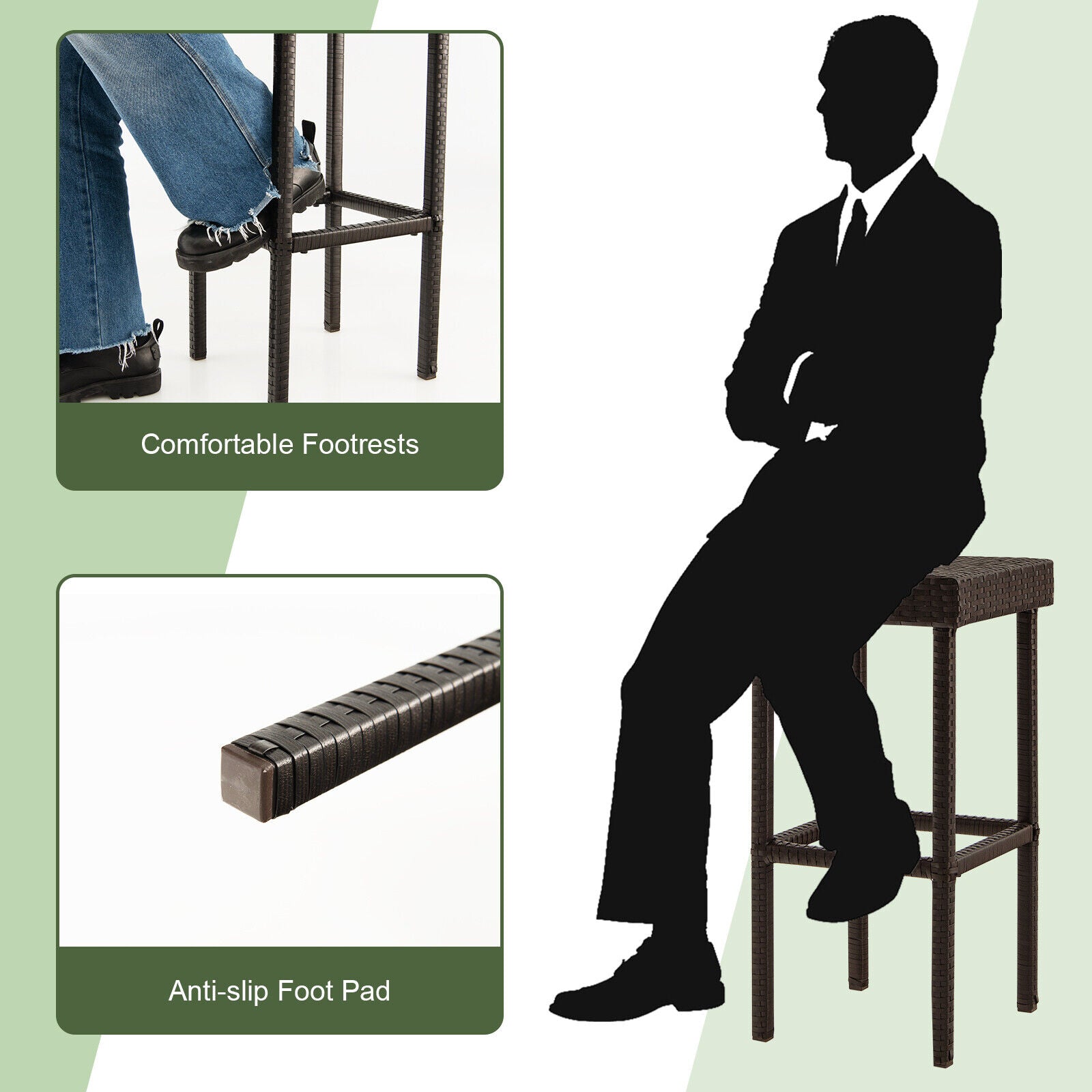 2 chaises de bar en rotin et osier pour patio - Marron