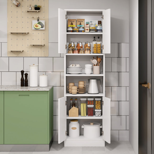 75 Inch Kitchen Pantry Cabinet Tall Cupboard with Doors and Shelves-White