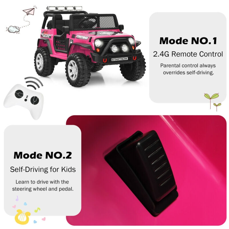12V Kids Electric Ride On Truck with Remote Control and Operation Lever-Pink