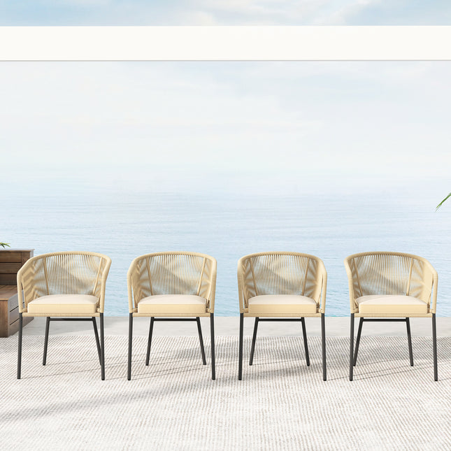 Patio Chairs Set of 4 with Curved Backrest and Seat Cushion for Patio-Yellow