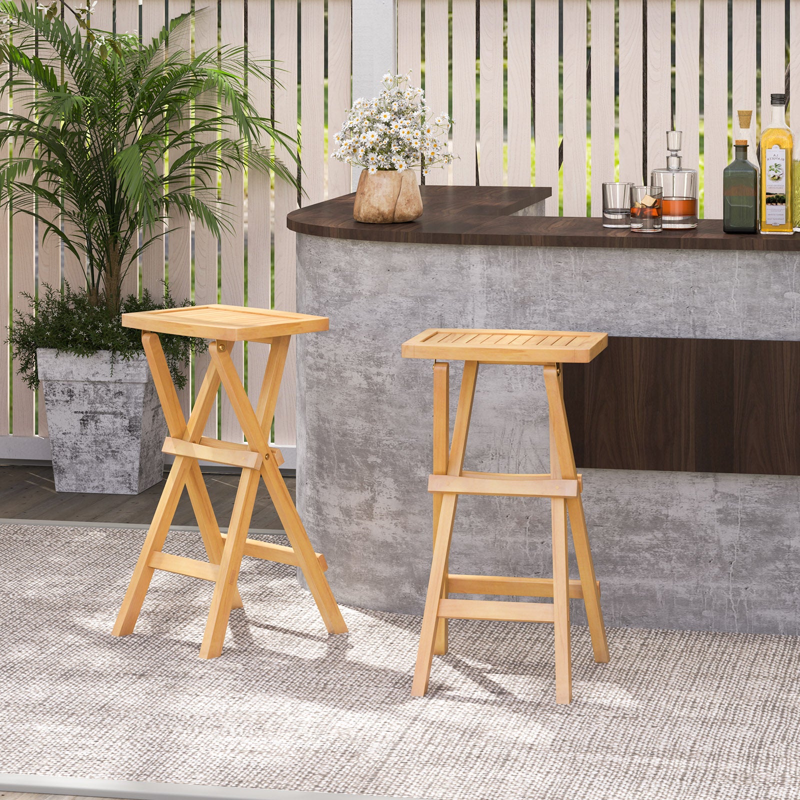 Lot de 2 tabourets de bar d'extérieur sans assemblage avec assise galbée