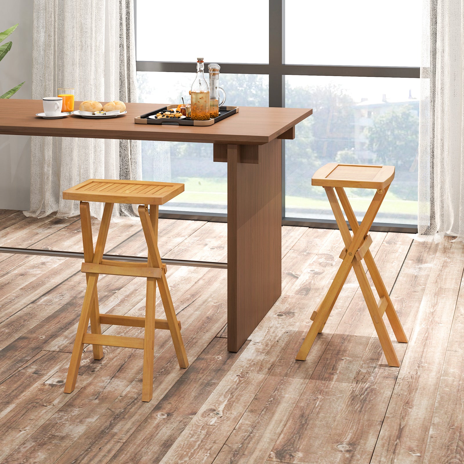 Lot de 2 tabourets de bar d'extérieur sans assemblage avec assise galbée