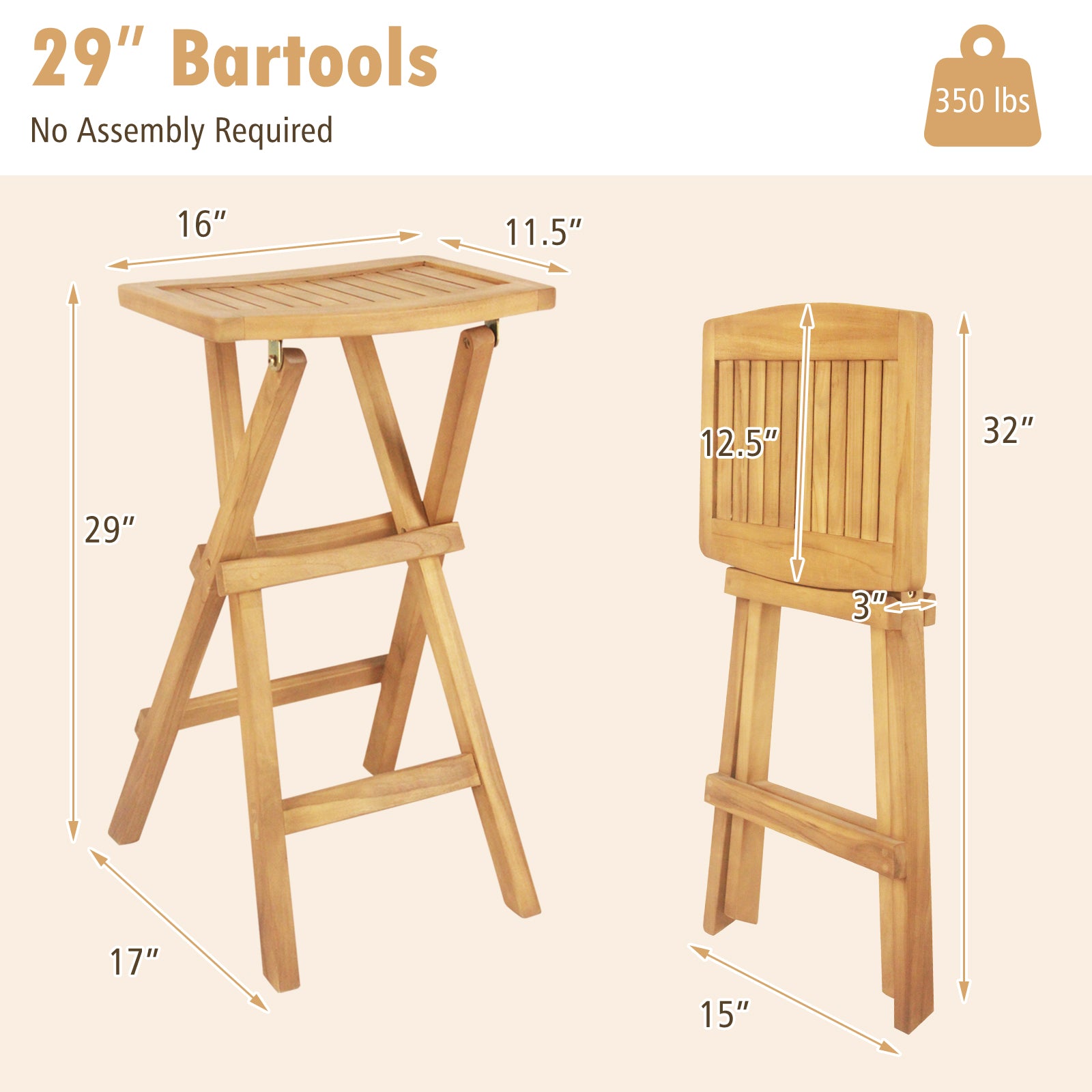 Lot de 2 tabourets de bar d'extérieur sans assemblage avec assise galbée