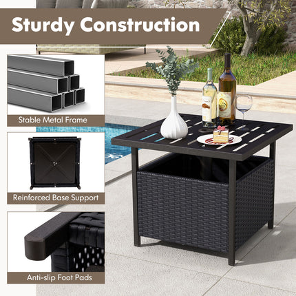 Outdoor Patio Rattan Wicker Steel Side Deck Table-Black
