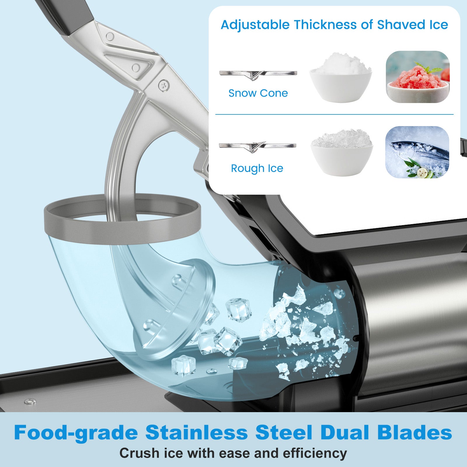 300W Commercial Ice Crusher with Dual Blades and Safety Switch-Black