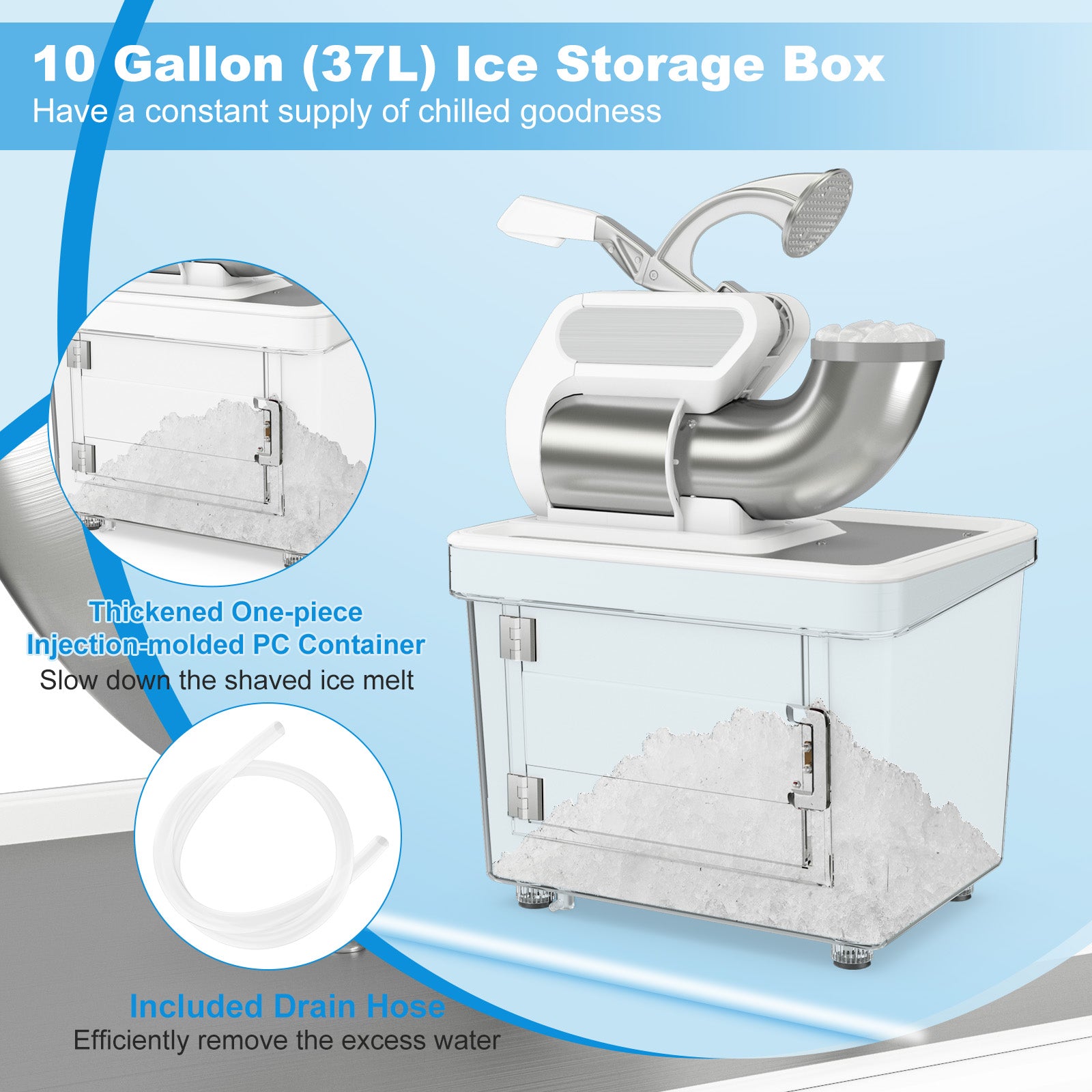 300W Commercial Ice Crusher with Dual Blades and Safety Switch-White