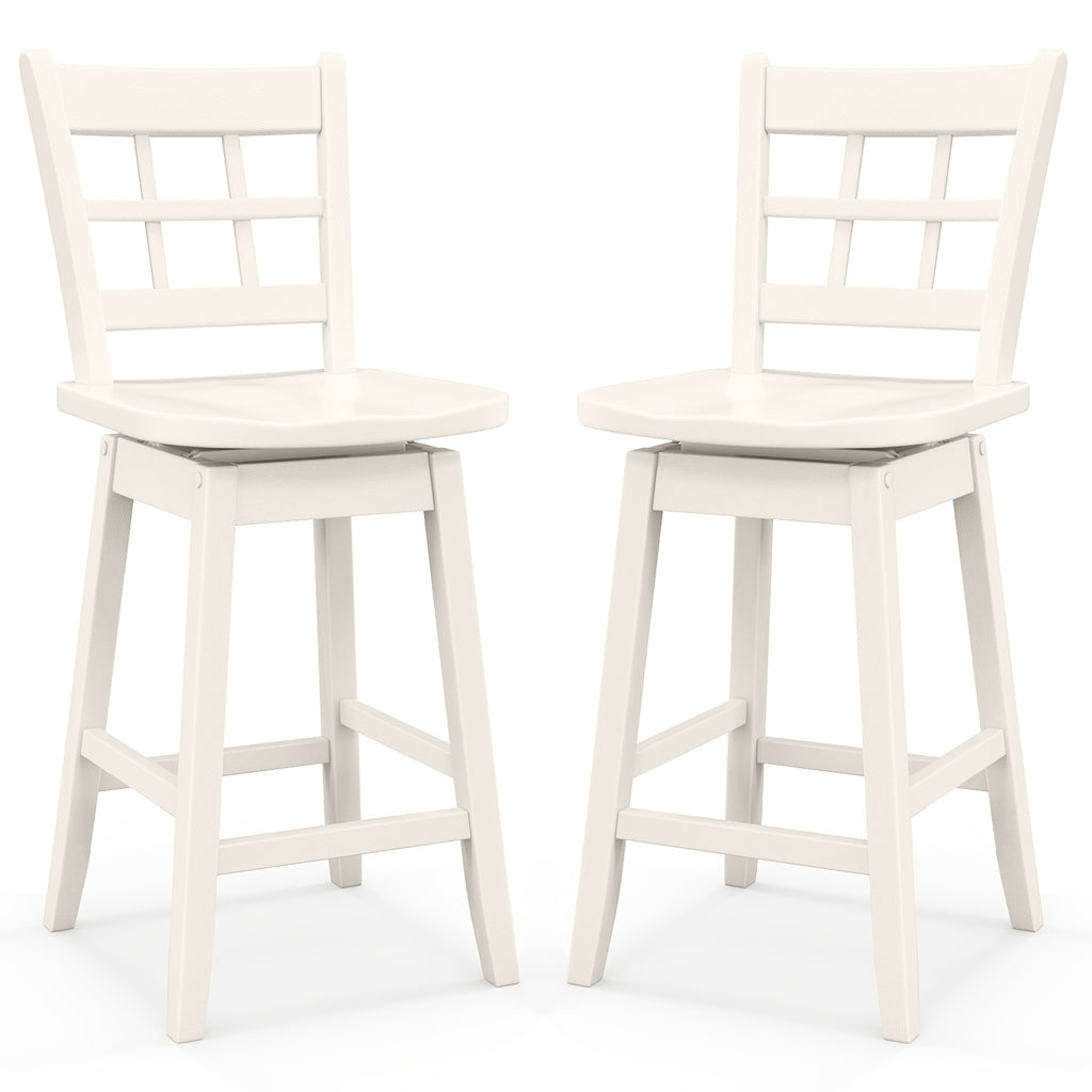 Counter Height Barstools Set of 2 with 6-Grid Hollow Back and Seat-White