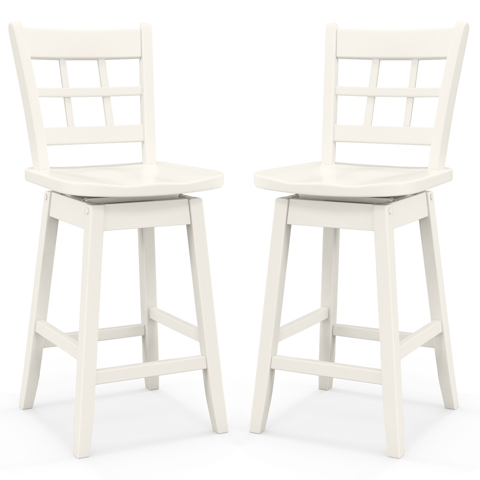 Counter Height Barstools Set of 2 with 6-Grid Hollow Back and Seat-White