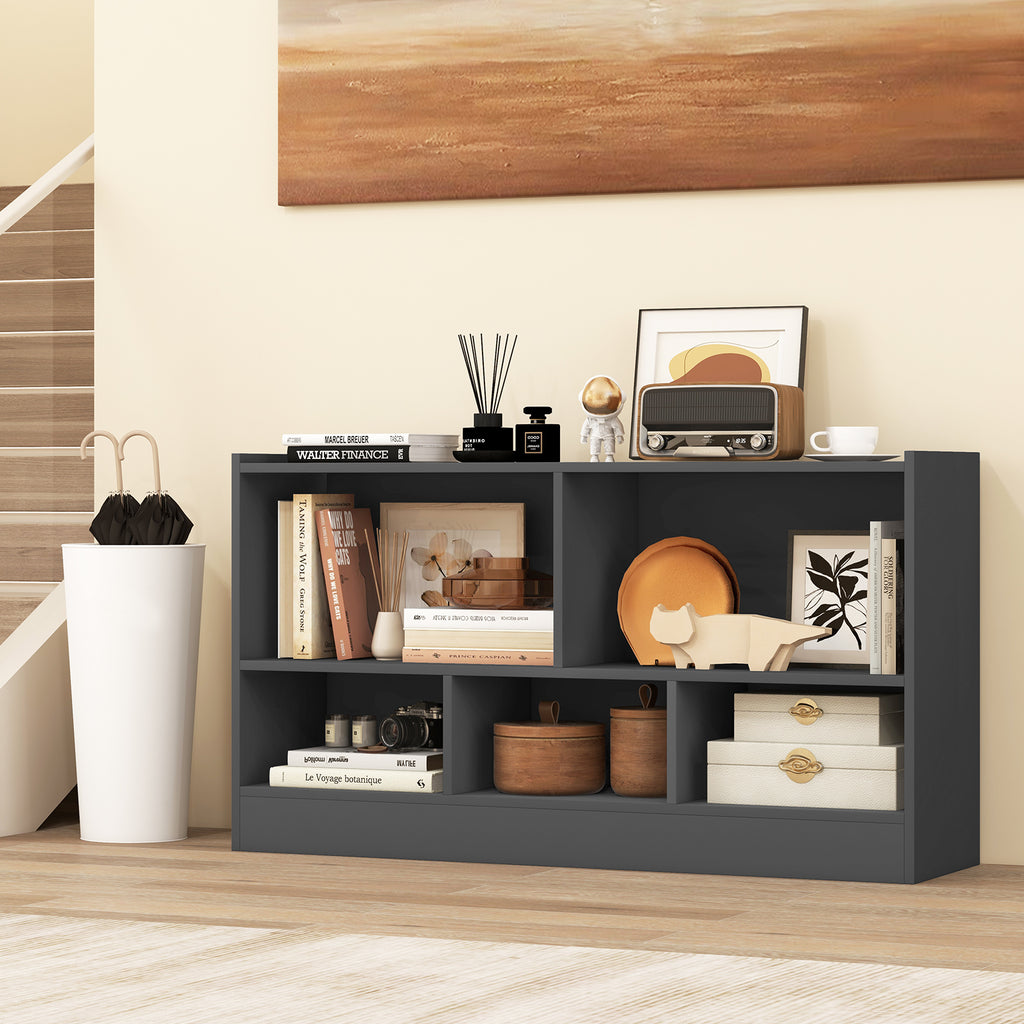 Kids 2-Shelf Bookcase 5-Cube Wood Toy Storage Cabinet Organizer-Gray
