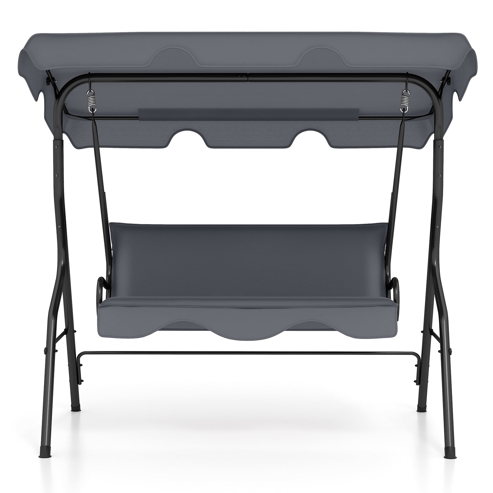 3-Seat Outdoor Patio Canopy Swing with Cushioned Steel Frame-Gray