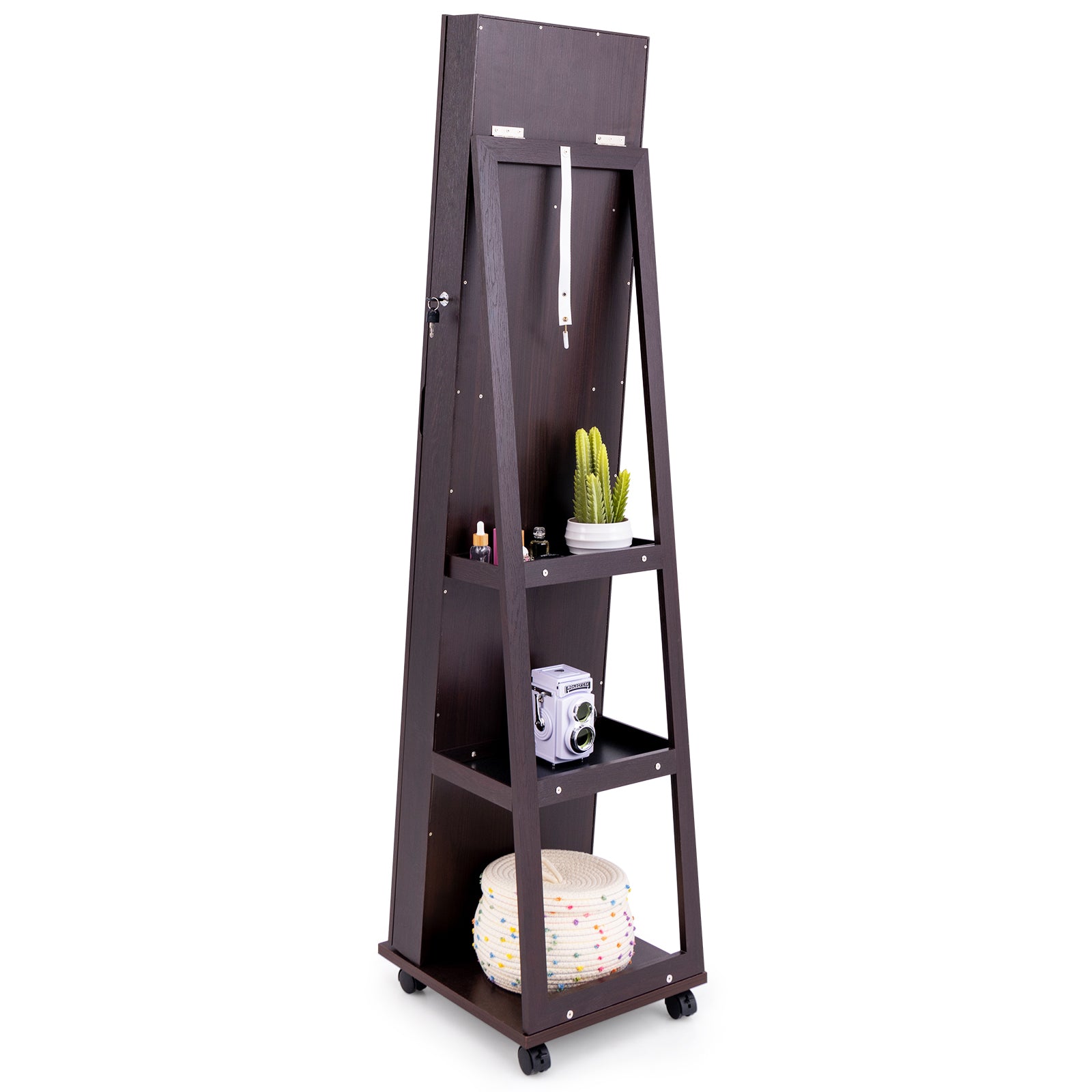 64 Inches Lockable Jewelry Cabinet Armoire with Built-in Makeup Mirror-Purple