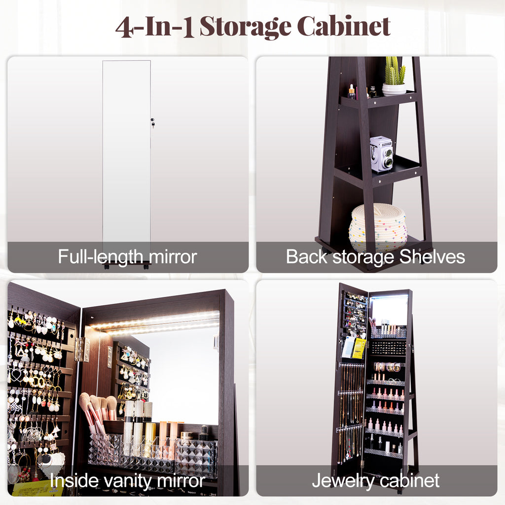 64 Inches Lockable Jewelry Cabinet Armoire with Built-in Makeup Mirror-Purple