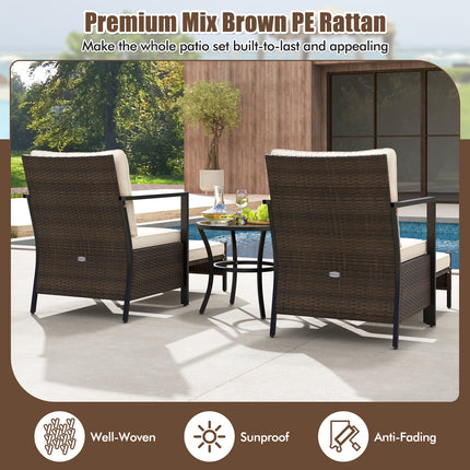 4 Piece Outdoor Furniture Set with Glass Topped Coffee Table-White