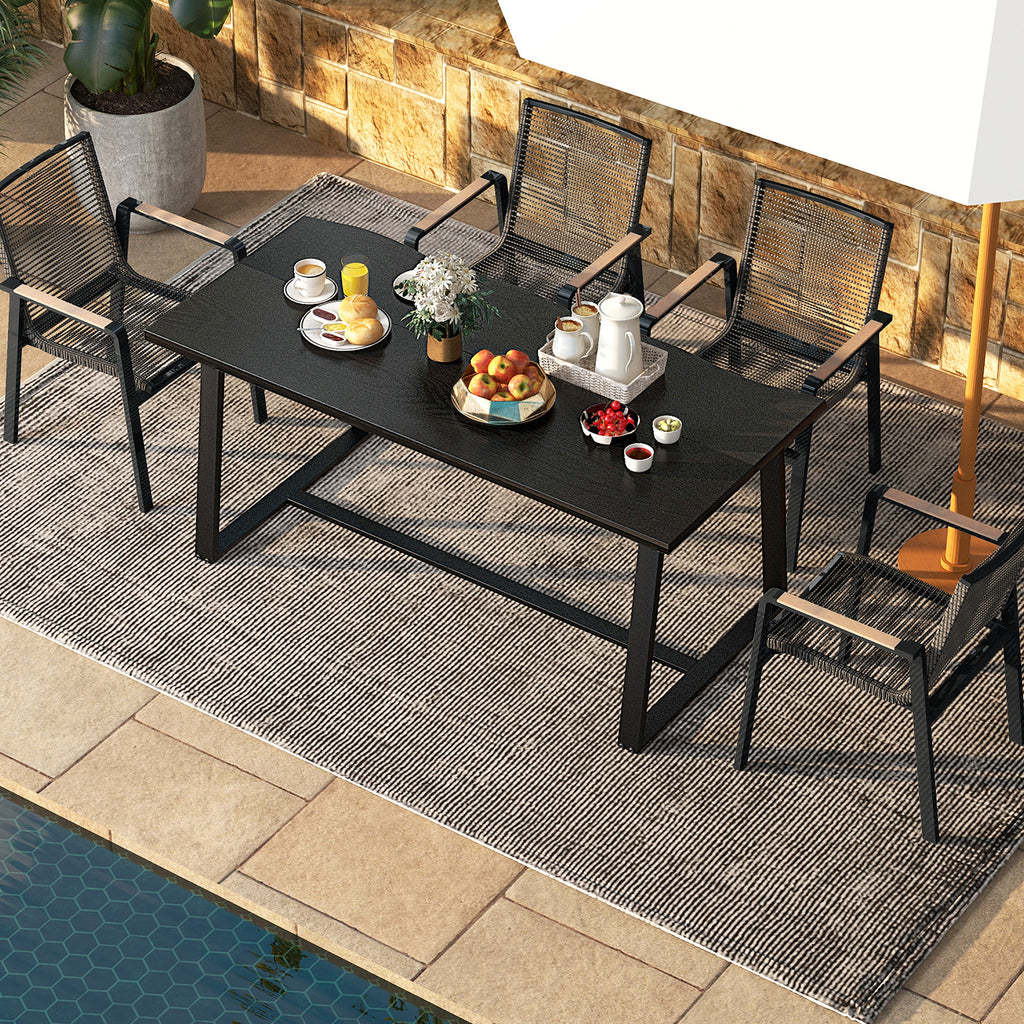 63" Large Dining Table with Wavy Edge and Heavy-duty Metal Frame-Black