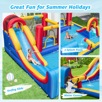 7 in 1 Outdoor Inflatable Bounce House with Water Slides and Splash Pools with 680W Blower