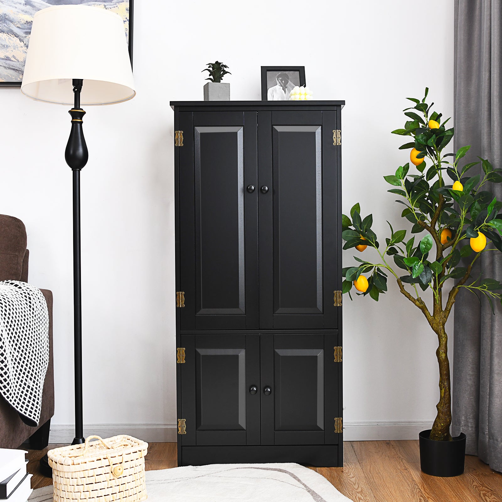 Accent Floor Storage Cabinet with Adjustable Shelves Antique 2-Door-Black
