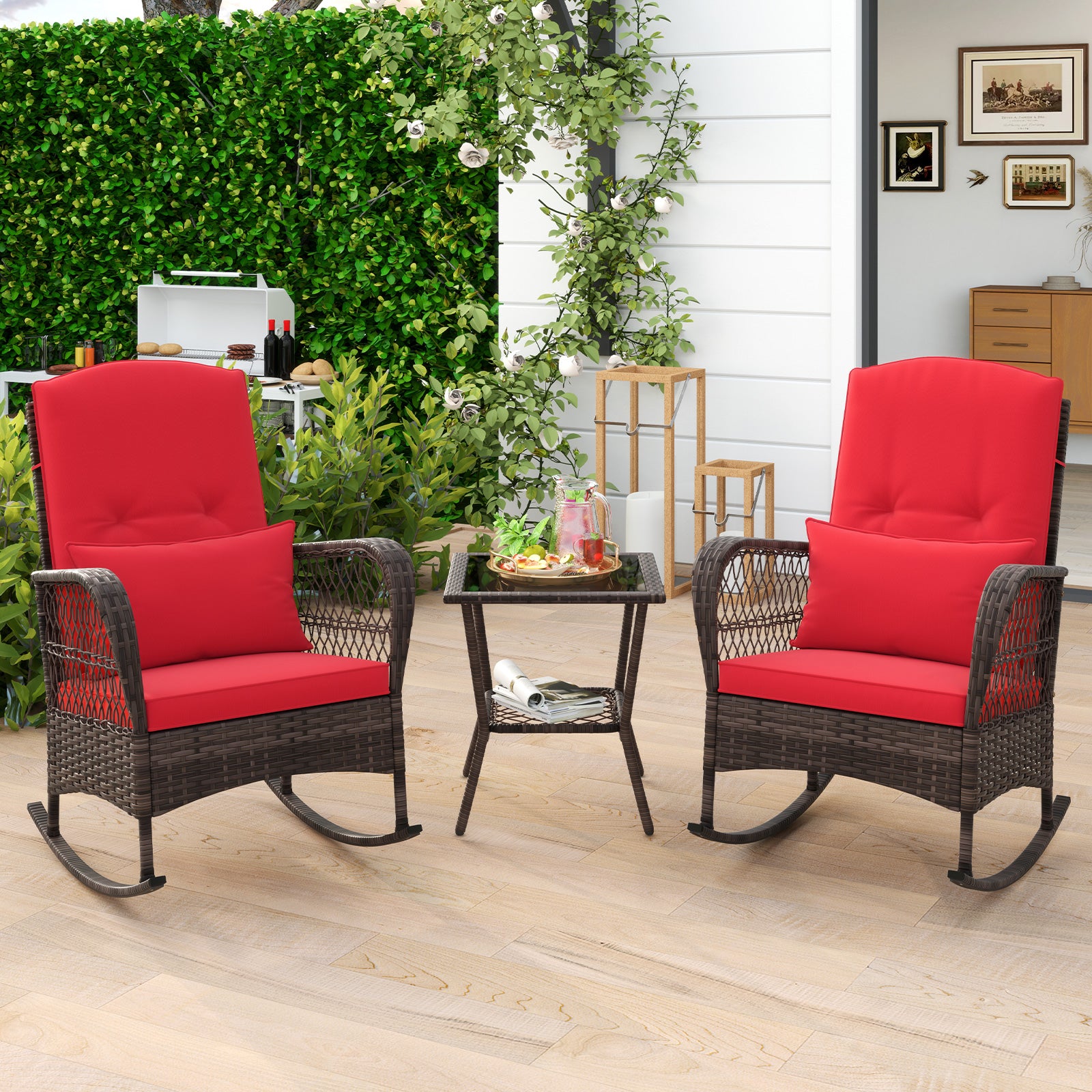 Ensemble bistrot basculant 3 pièces avec table basse à 2 niveaux - Rouge