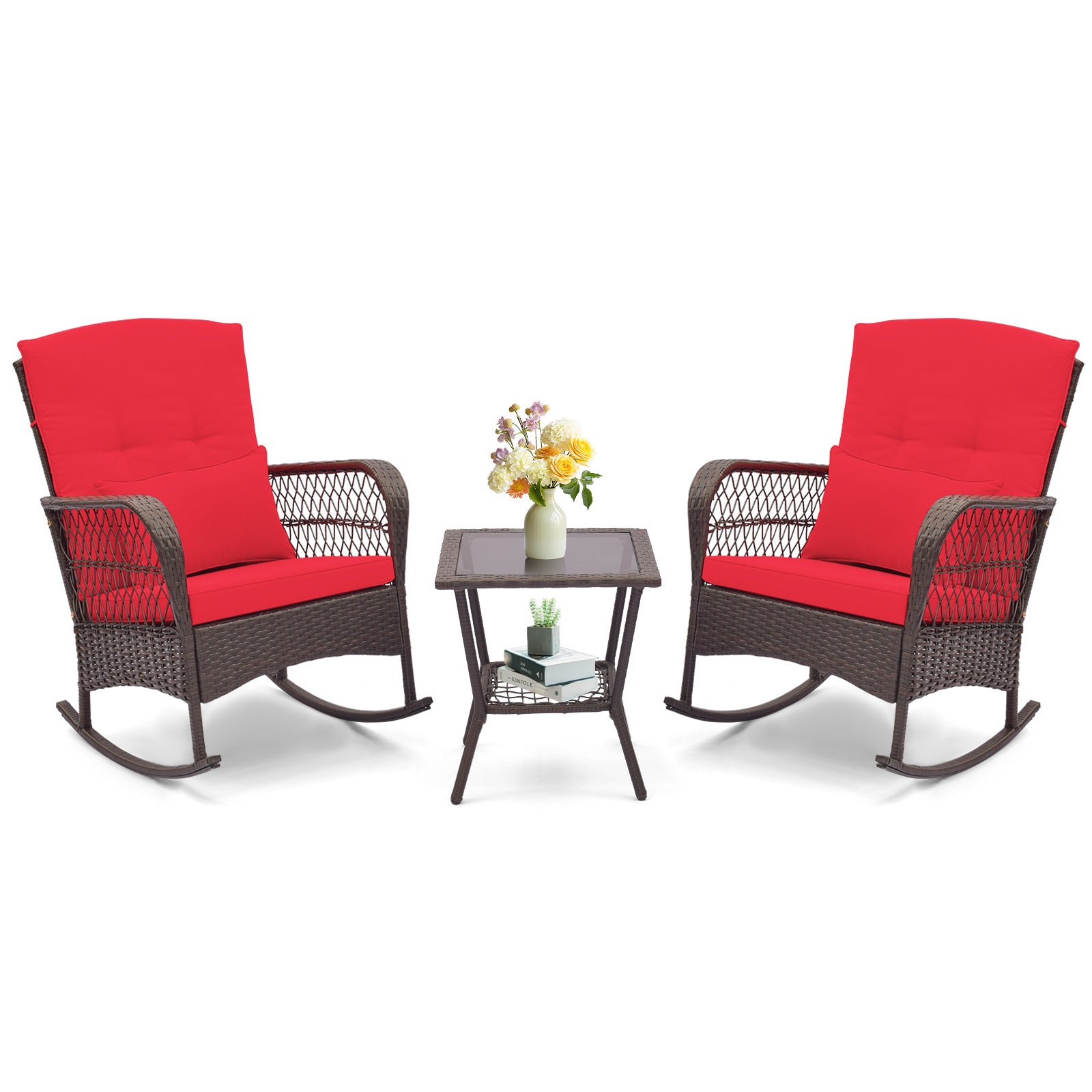 Ensemble bistrot basculant 3 pièces avec table basse à 2 niveaux - Rouge