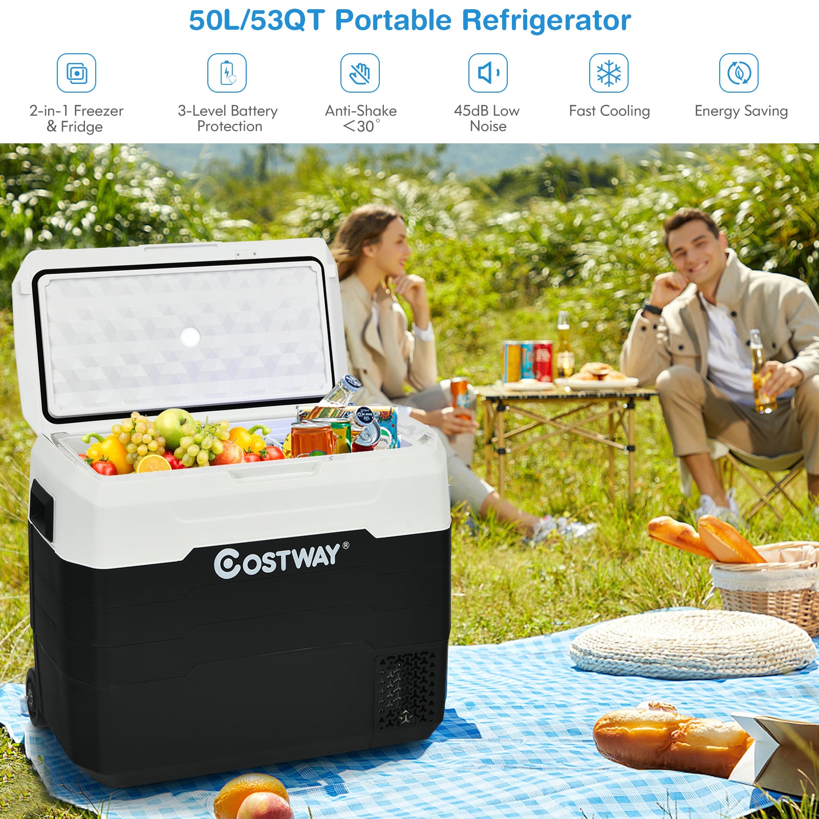 Réfrigérateur de voiture portable bibalancé 40 L – Blanc