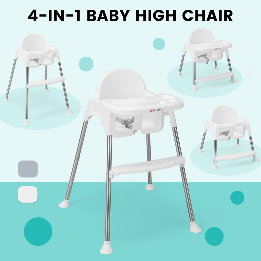 4-in-1 Convertible Baby High Chair with Removable Double Tray-White