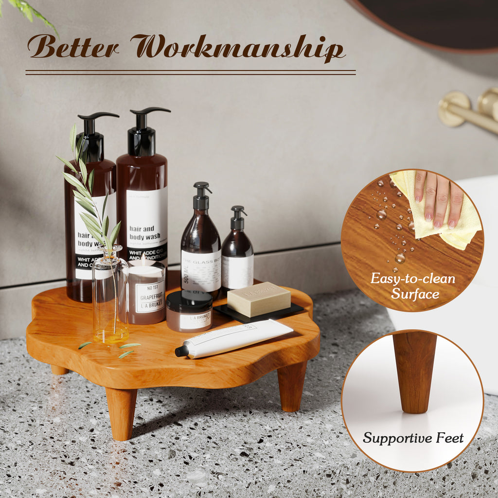 16" Teak Wood Pedestal Stand for Aroma and Snacks