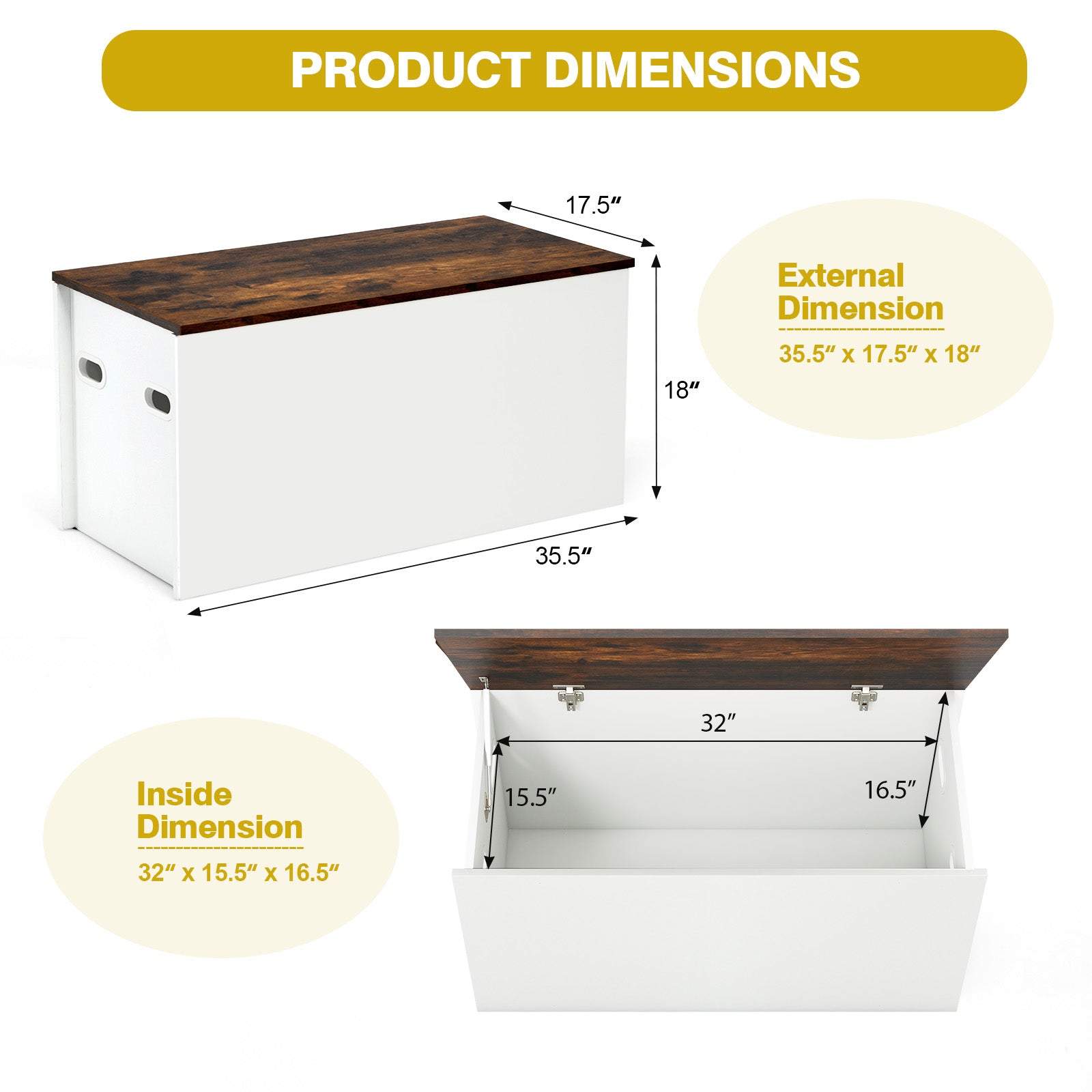 Flip-top Storage Chest with Self-hold Cover and Pneumatic Rod-White