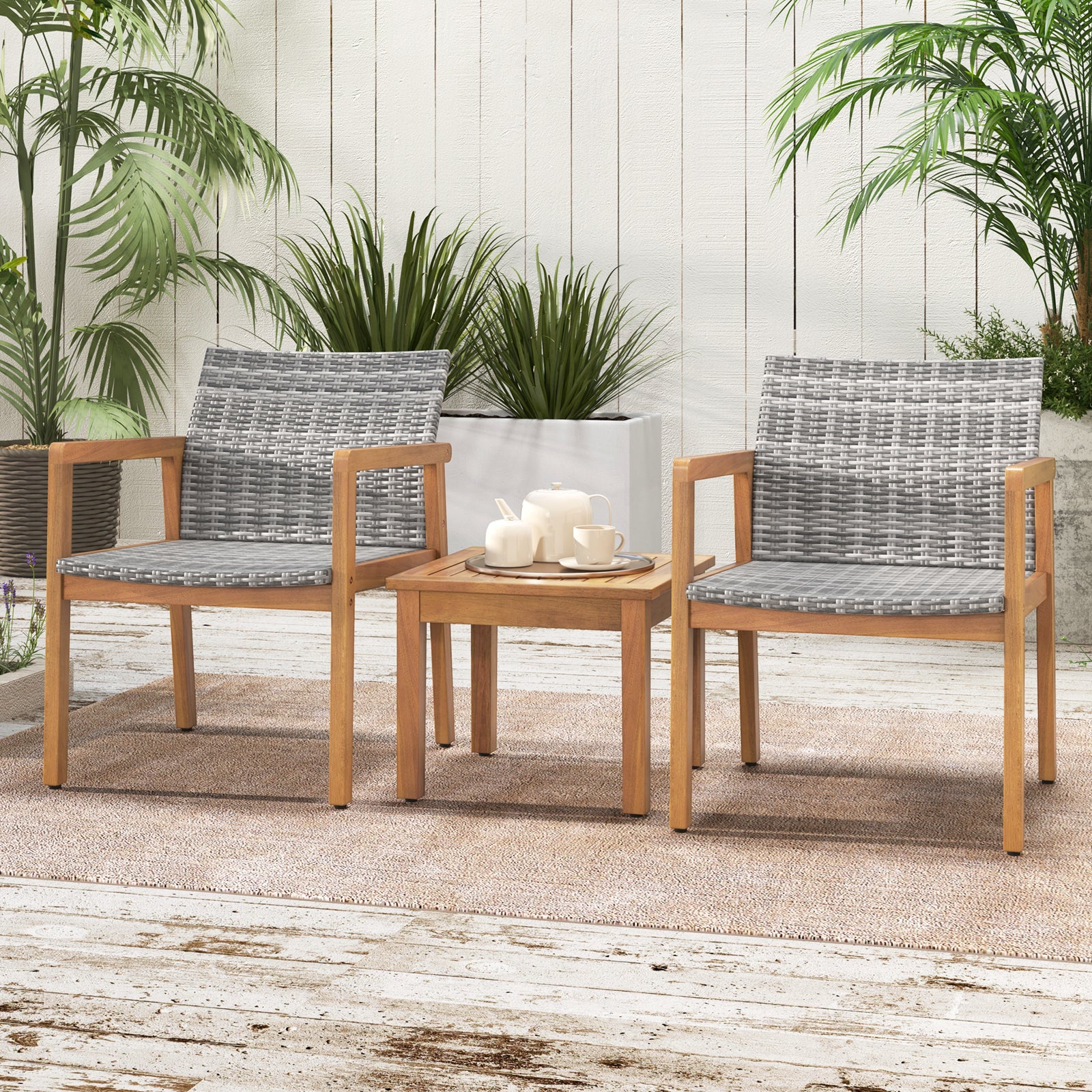 Ensemble de mobilier de patio 3 pièces avec chaise