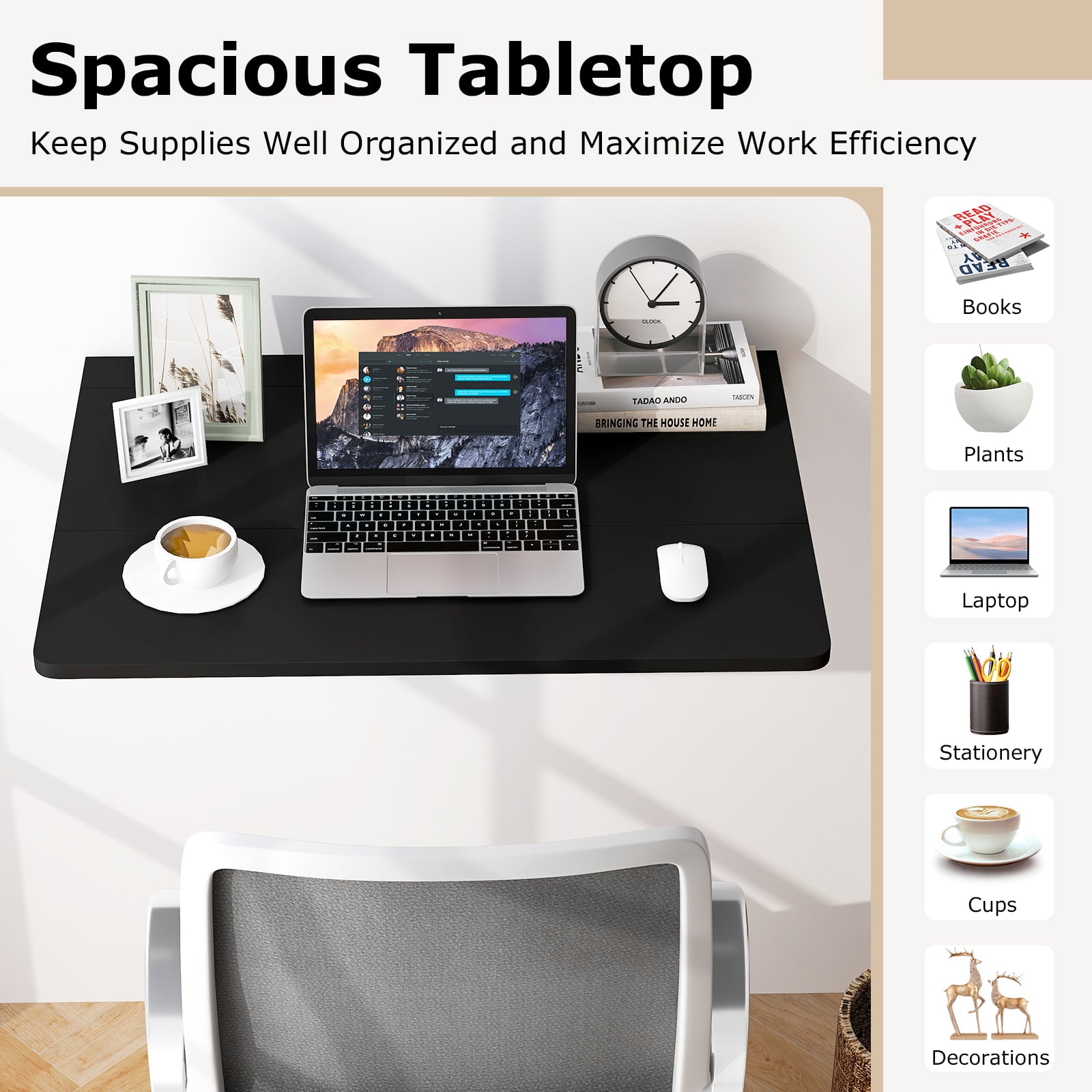 Space Saver Folding Wall-Mounted Drop-Leaf Table-Black
