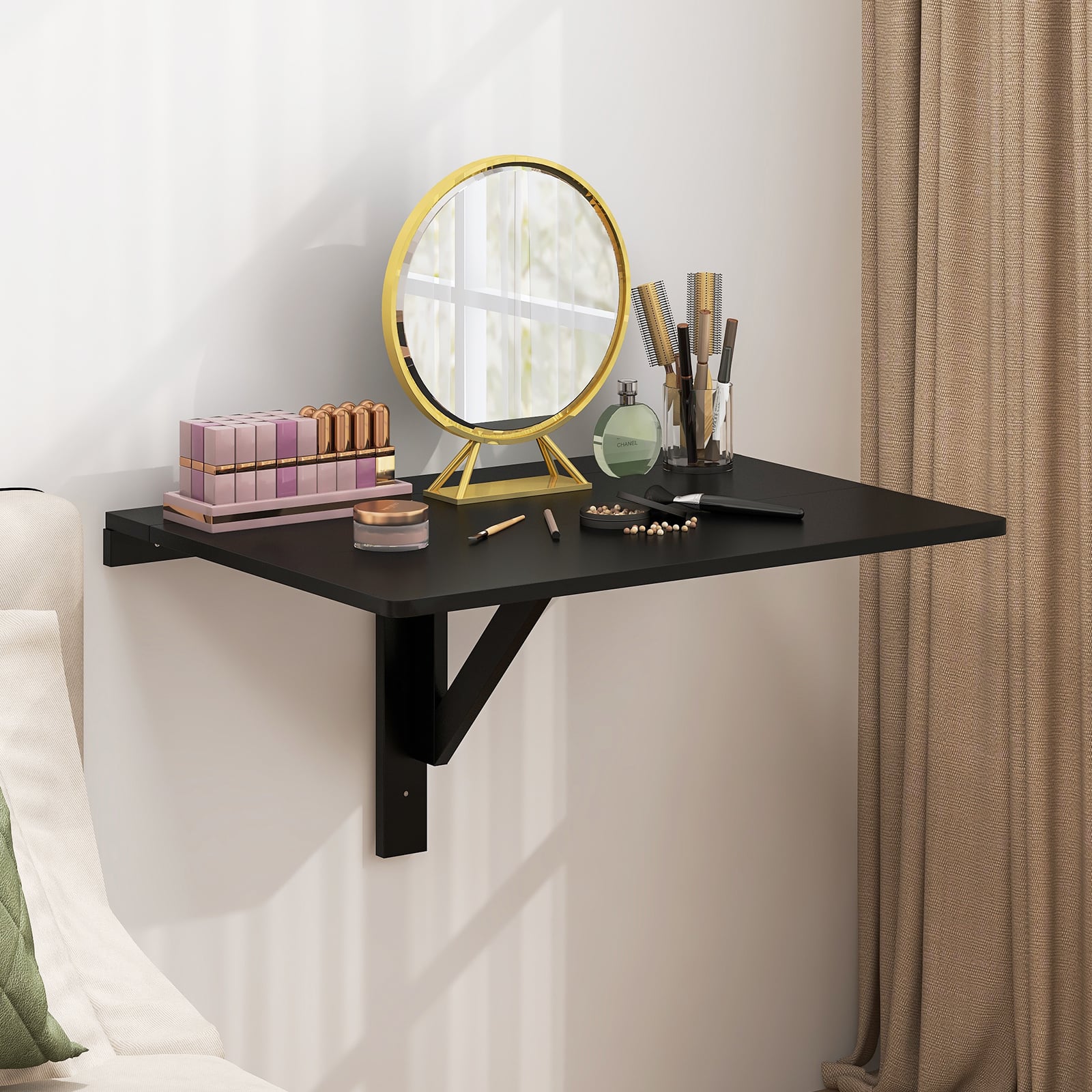 Space Saver Folding Wall-Mounted Drop-Leaf Table-Black