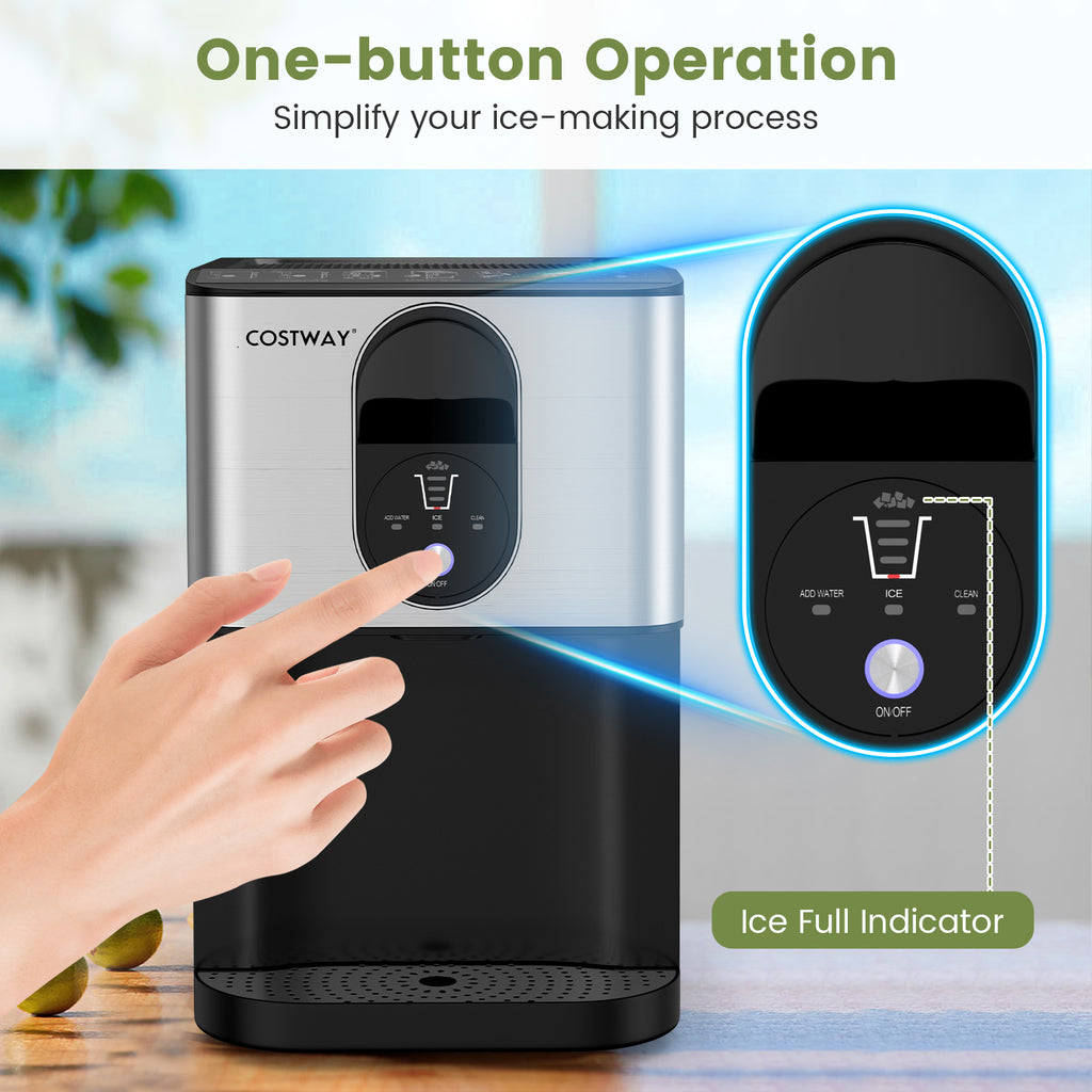 Self Dispensing Nugget Ice Maker Countertop with Soft Chewable Pellet Ice Cubes-Silver
