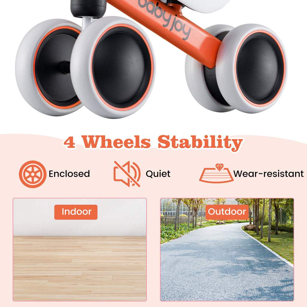 Baby Balance Bike for 2 Years Old Boys Girls No Pedal 4 Wheels-Orange
