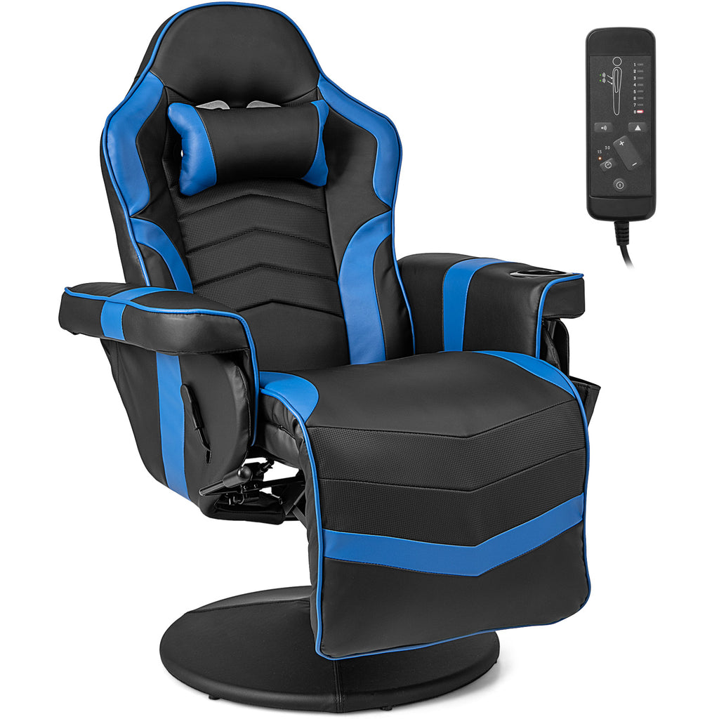 Massage Video Gaming Recliner Chair with Adjustable Height-Blue