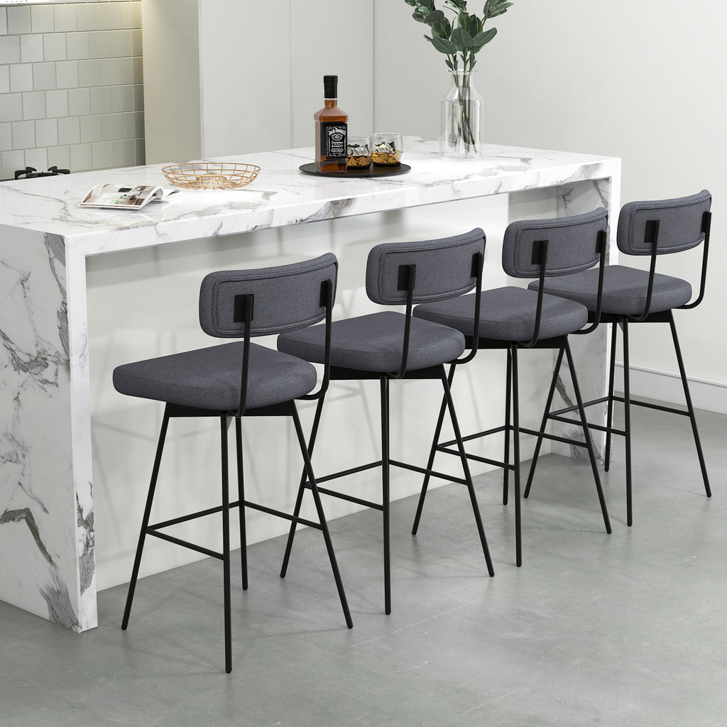 29 Inch Counter Height Upholstered Swivel Bar Stool Set of 2-Gray