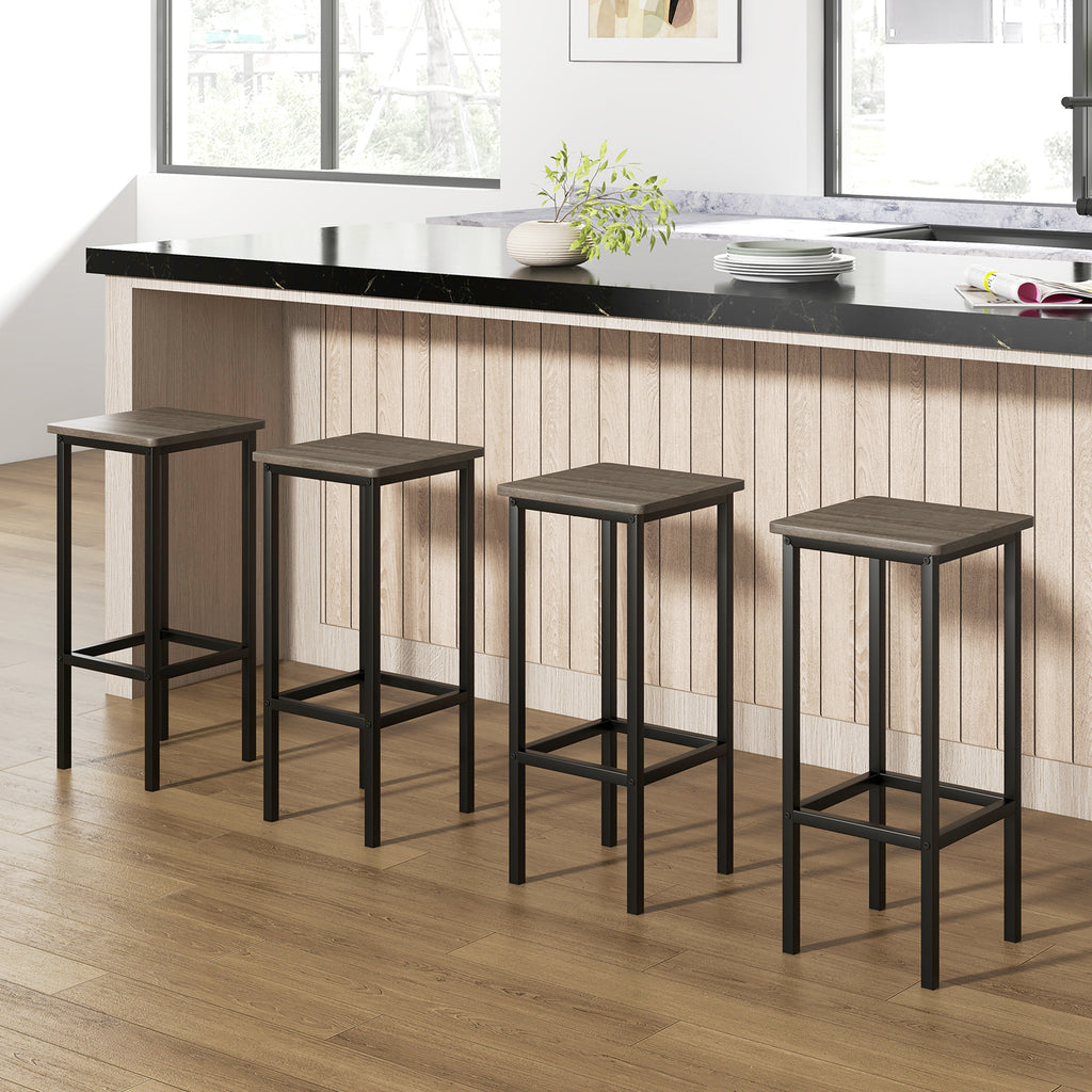 Set of 4 Bar Stool Set 26 Inch Bar Chair with Metal Legs and Footrest-Gray