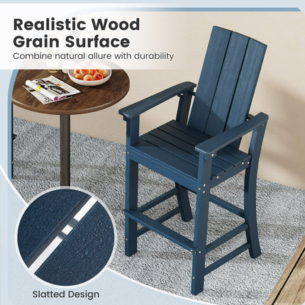 Tall Adirondack Chair Outdoor Bar Stool with Ergonomic Backrest for Backyard-Blue