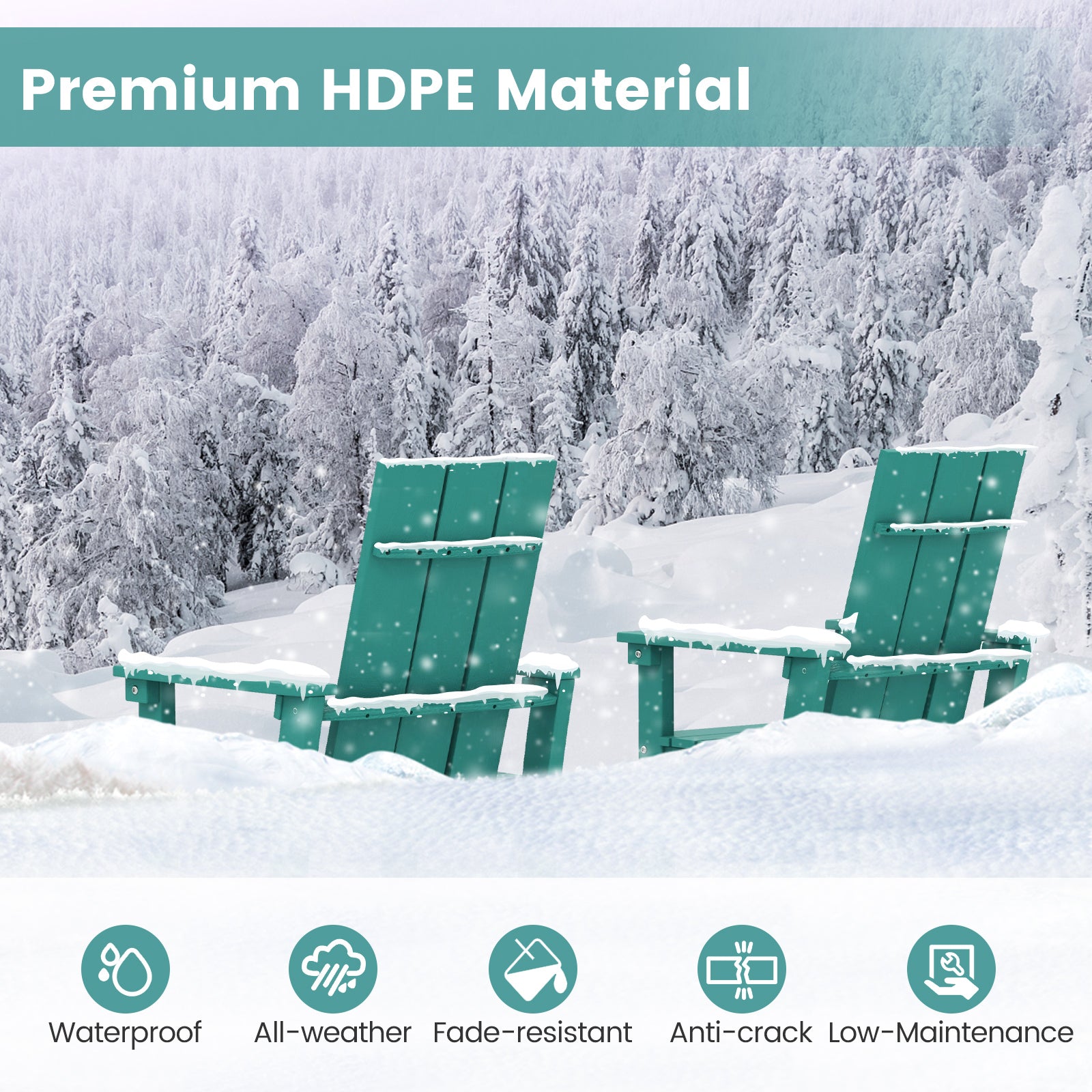 Tall Adirondack Chair Outdoor Bar Stool with Ergonomic Backrest for Backyard-Turquoise