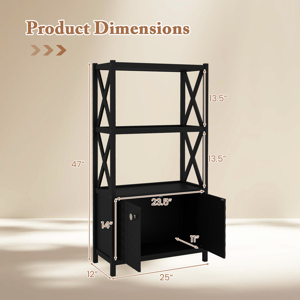 Bathroom Storage Cabinet with Open Shelves and Double Doors-Black