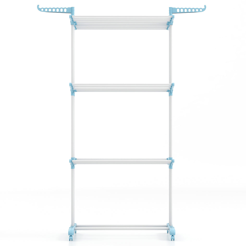 4-tier Clothes Drying Rack with Rotatable Side Wings and Collapsible Shelves-Blue
