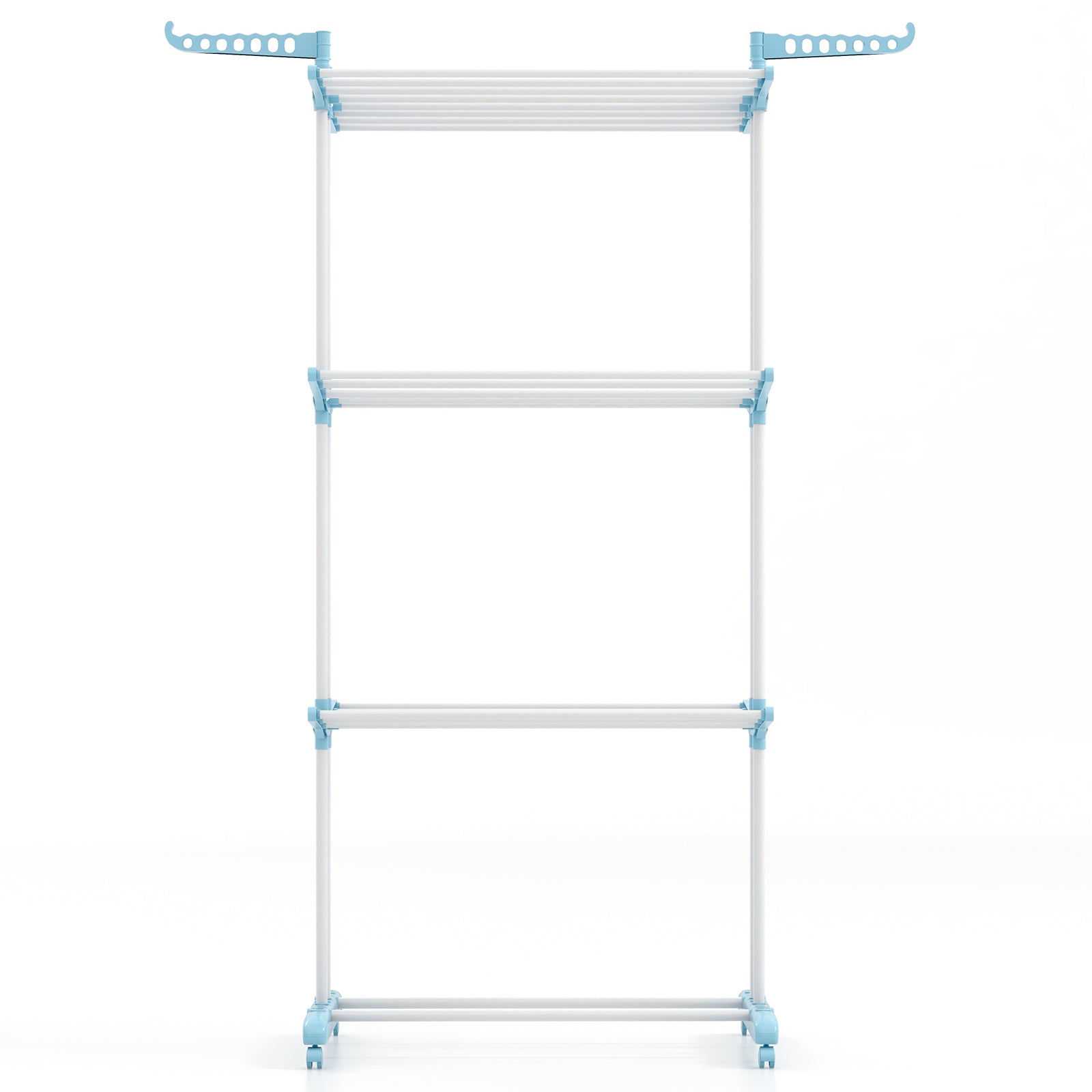 4-tier Clothes Drying Rack with Rotatable Side Wings and Collapsible Shelves-Blue